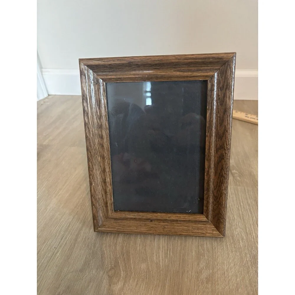 Vintage Solid Wood Picture Frame 5x7 Tabletop Easel Stand Brown OakGrain Country